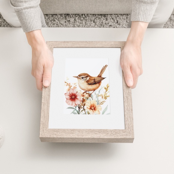 Watercolor Wren Bird Portrait Wall Art Illustration Print Poster Unframed - Picture 7 of 9